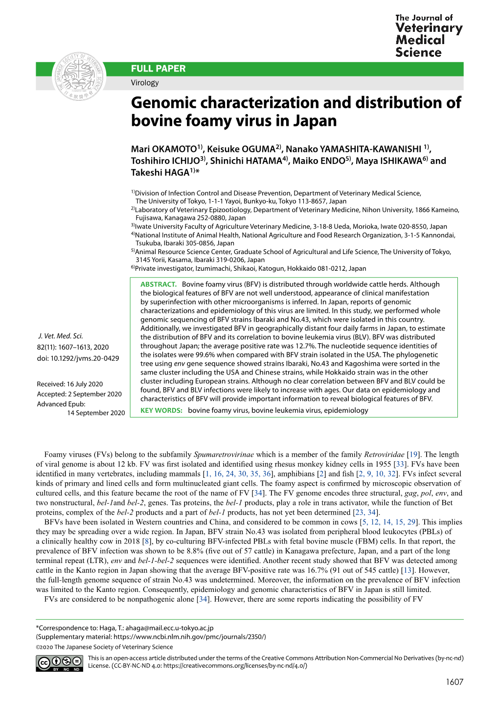Genomic Characterization and Distribution of Bovine Foamy Virus in Japan