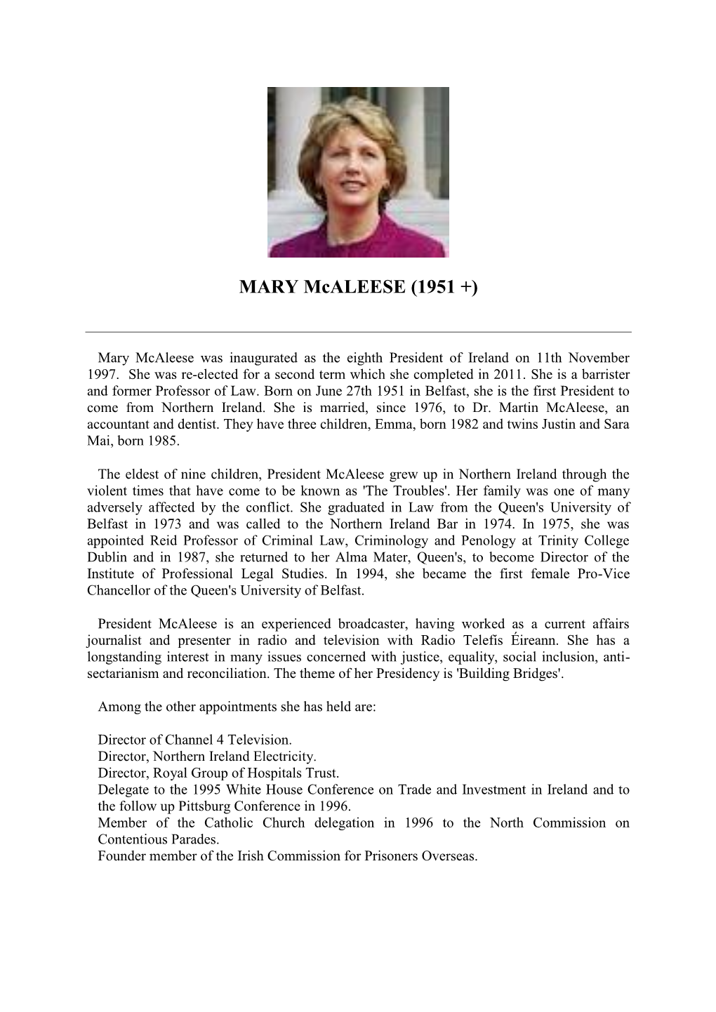 MARY Mcaleese (1951 +)