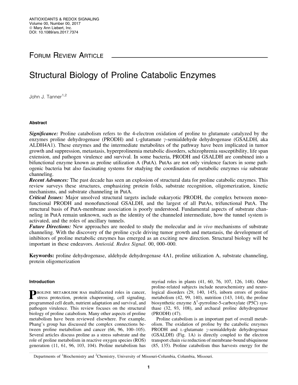 Structural Biology of Proline Catabolic Enzymes