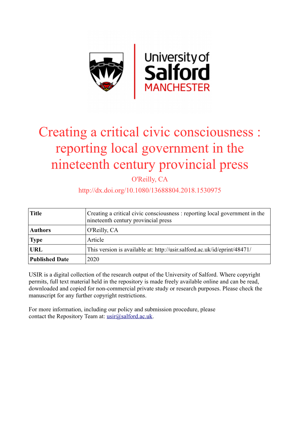 Creating a Critical Civic Consciousness