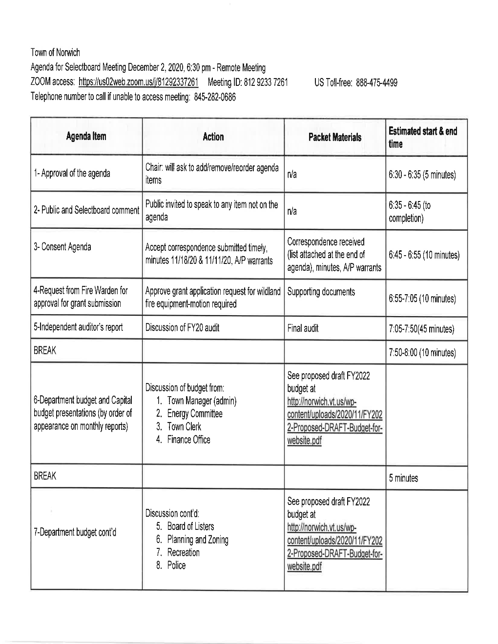 Selectboard Packet 12-02-2020