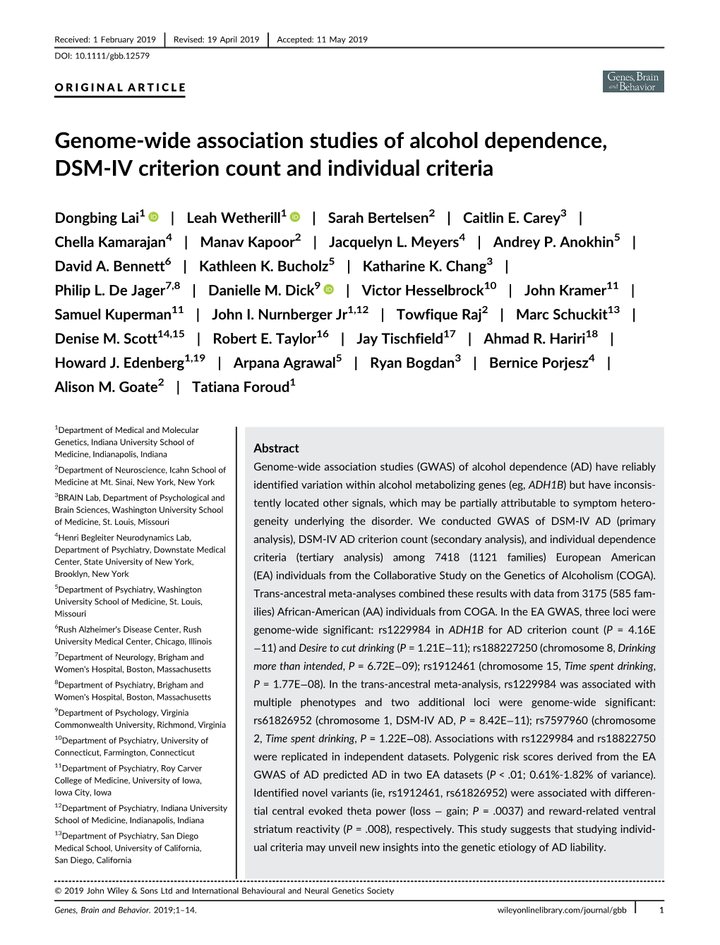 Genome‐Wide Association Studies of Alcohol