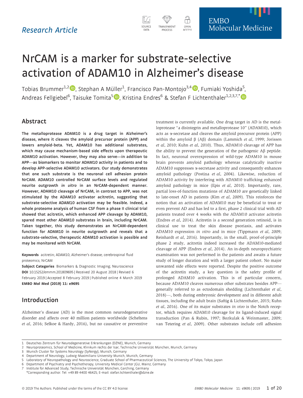 Nrcam Is a Marker for Substrate‐Selective Activation of ADAM10 In