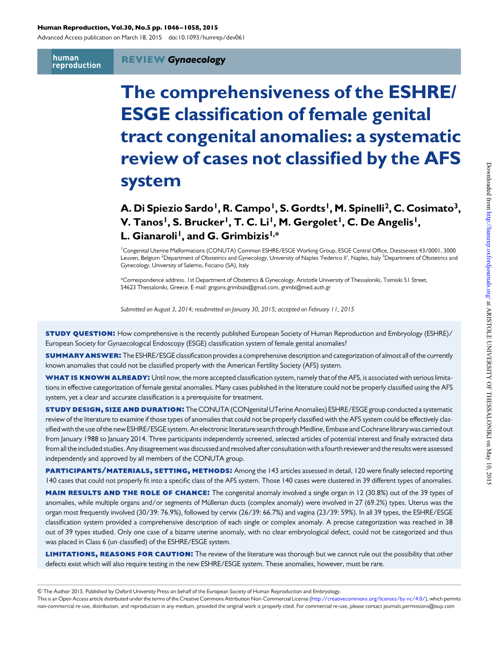 ESGE Classification of Female Genital Tract Congenital Anomalies