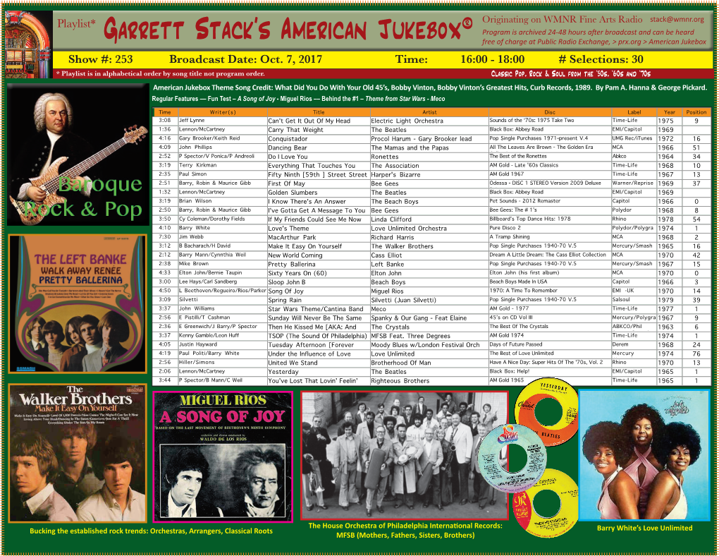 Garrett Stack's American Jukebox® Originating on WMNR Fine Arts Radio