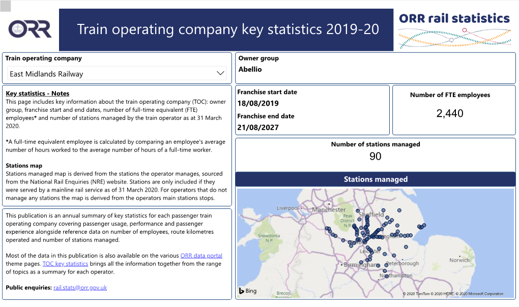 East Midlands Railway Key Statistics 2019-20
