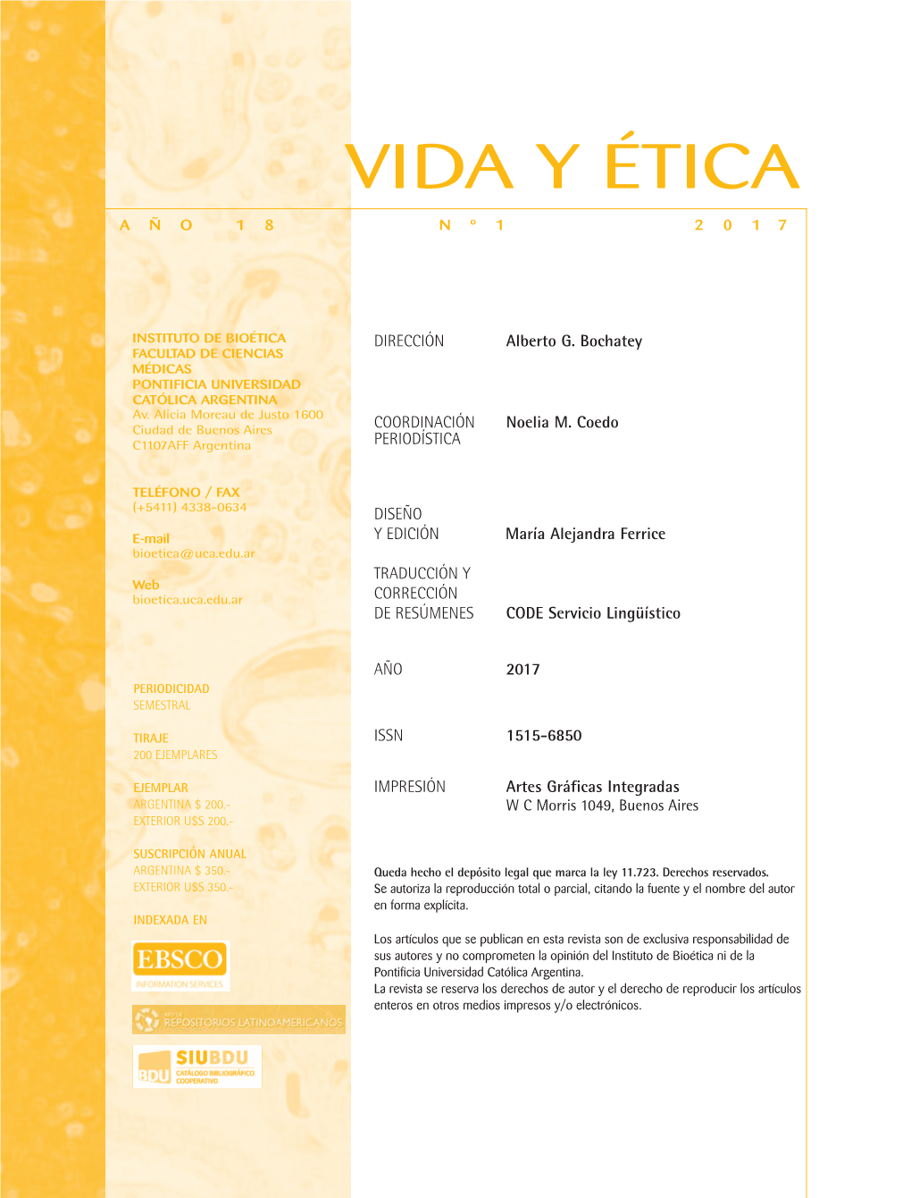 Vida Y Ética Año 18, Nº 1, 2017