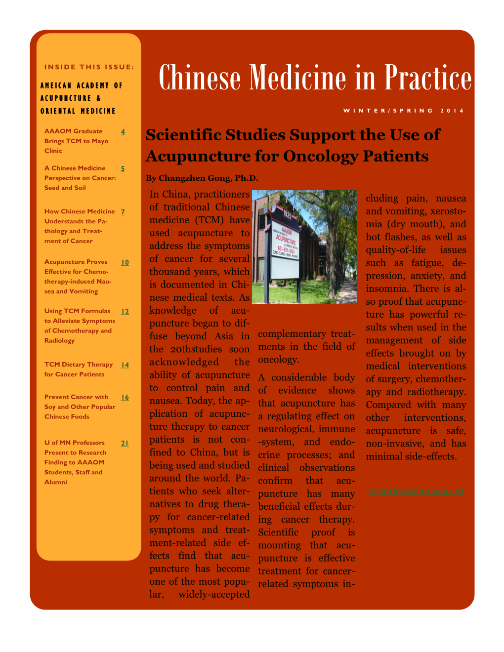 Chinese Medicine in Practice ACUPUNCTURE & ORIENTAL MEDICINE WINTER/SPRING 2014