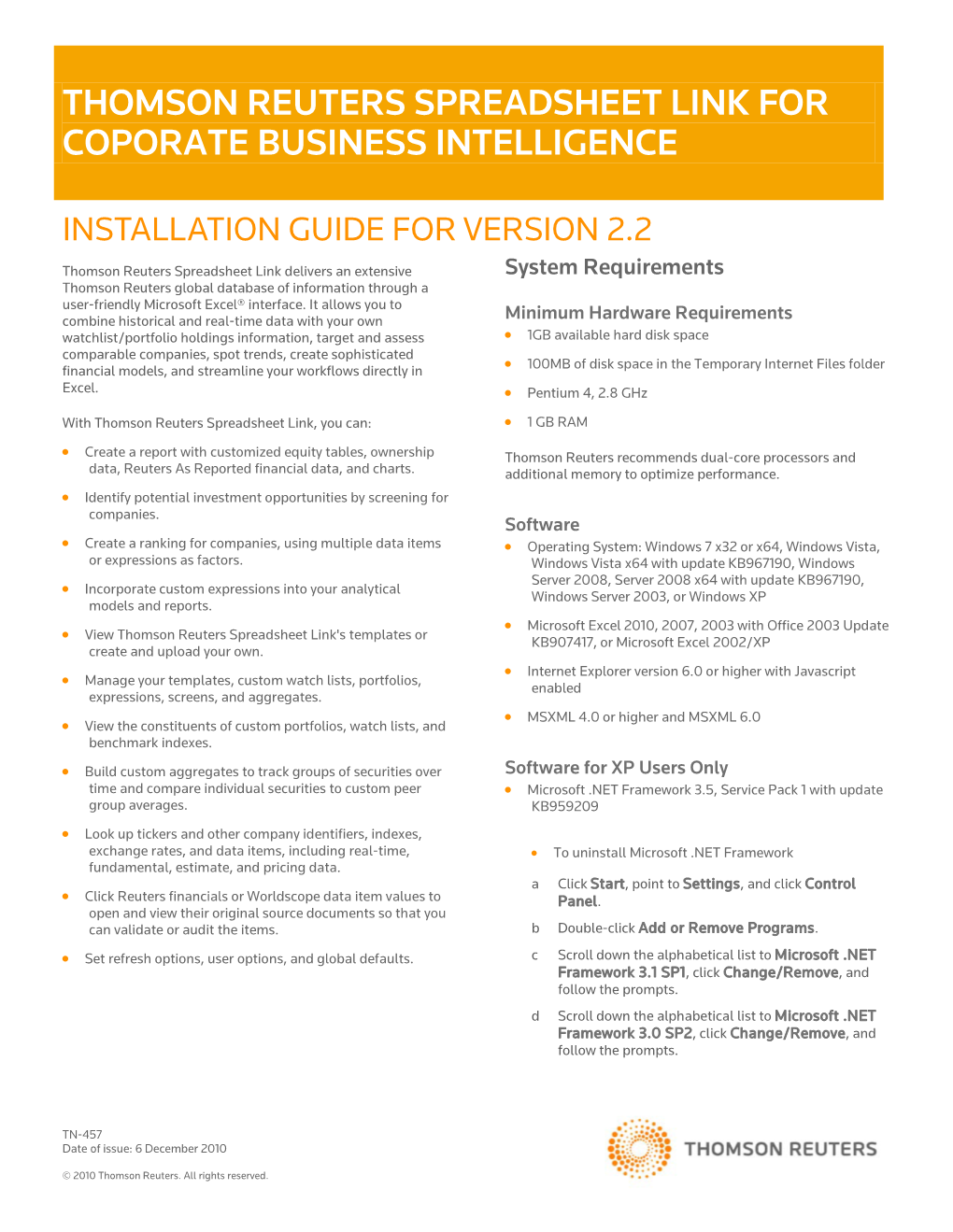 Thomson Reuters Spreadsheet Link for Coporate Business Intelligence