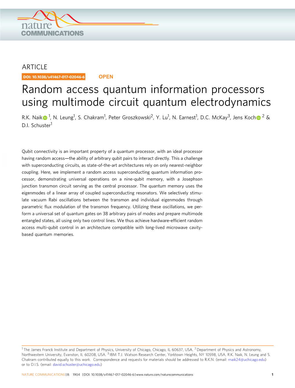Random Access Quantum Information Processors Using Multimode Circuit Quantum Electrodynamics
