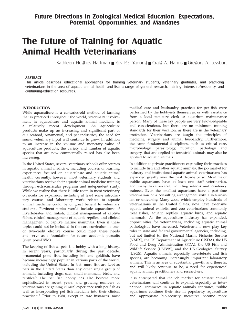 The Future of Training for Aquatic Animal Health Veterinarians