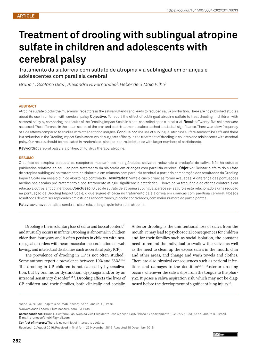 Treatment of Drooling with Sublingual Atropine Sulfate in Children And