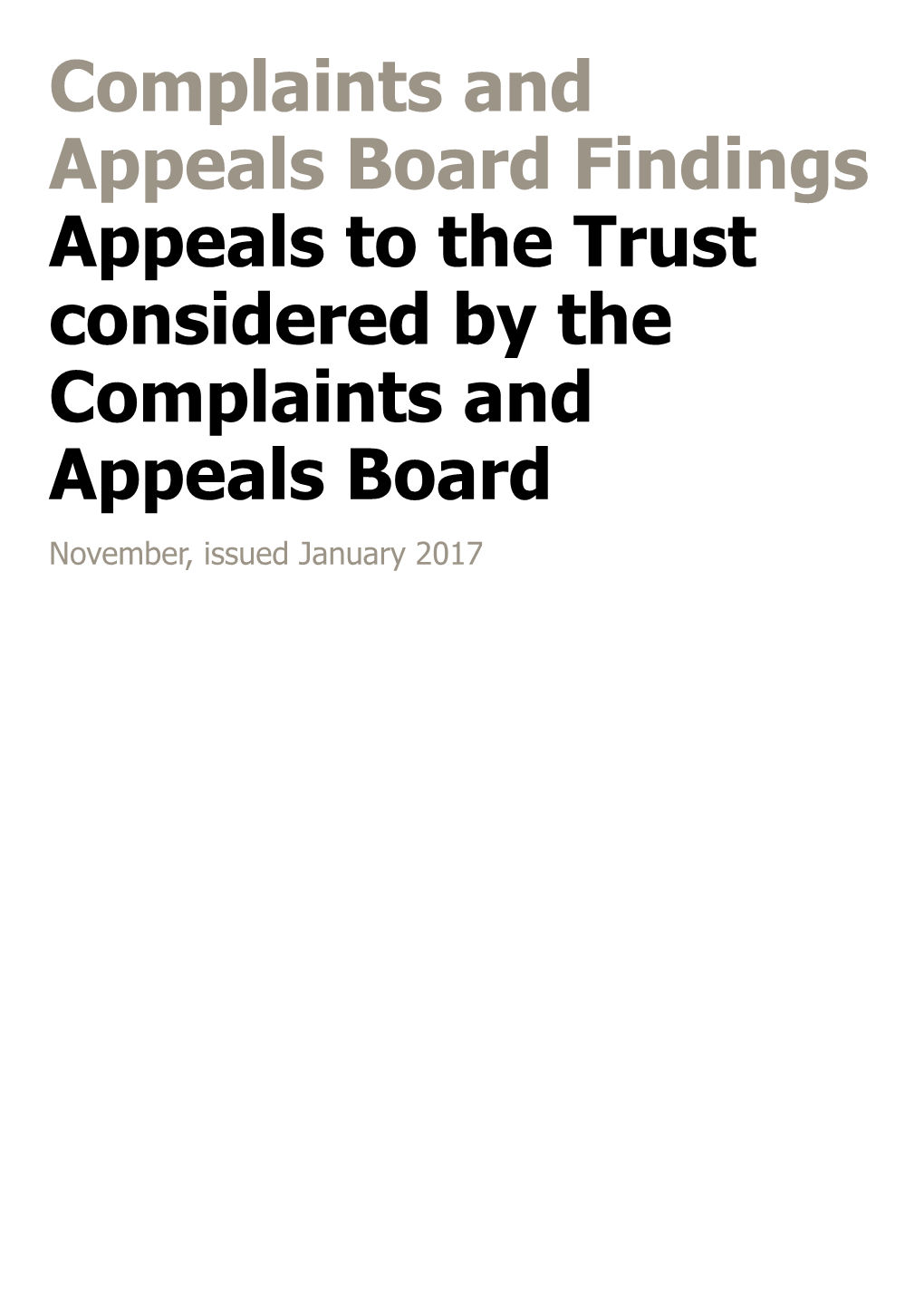 Complaints and Appeals Board Bulletin