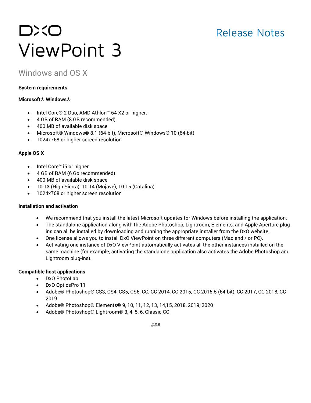 Release Notes De Dxo Optics Pro V2