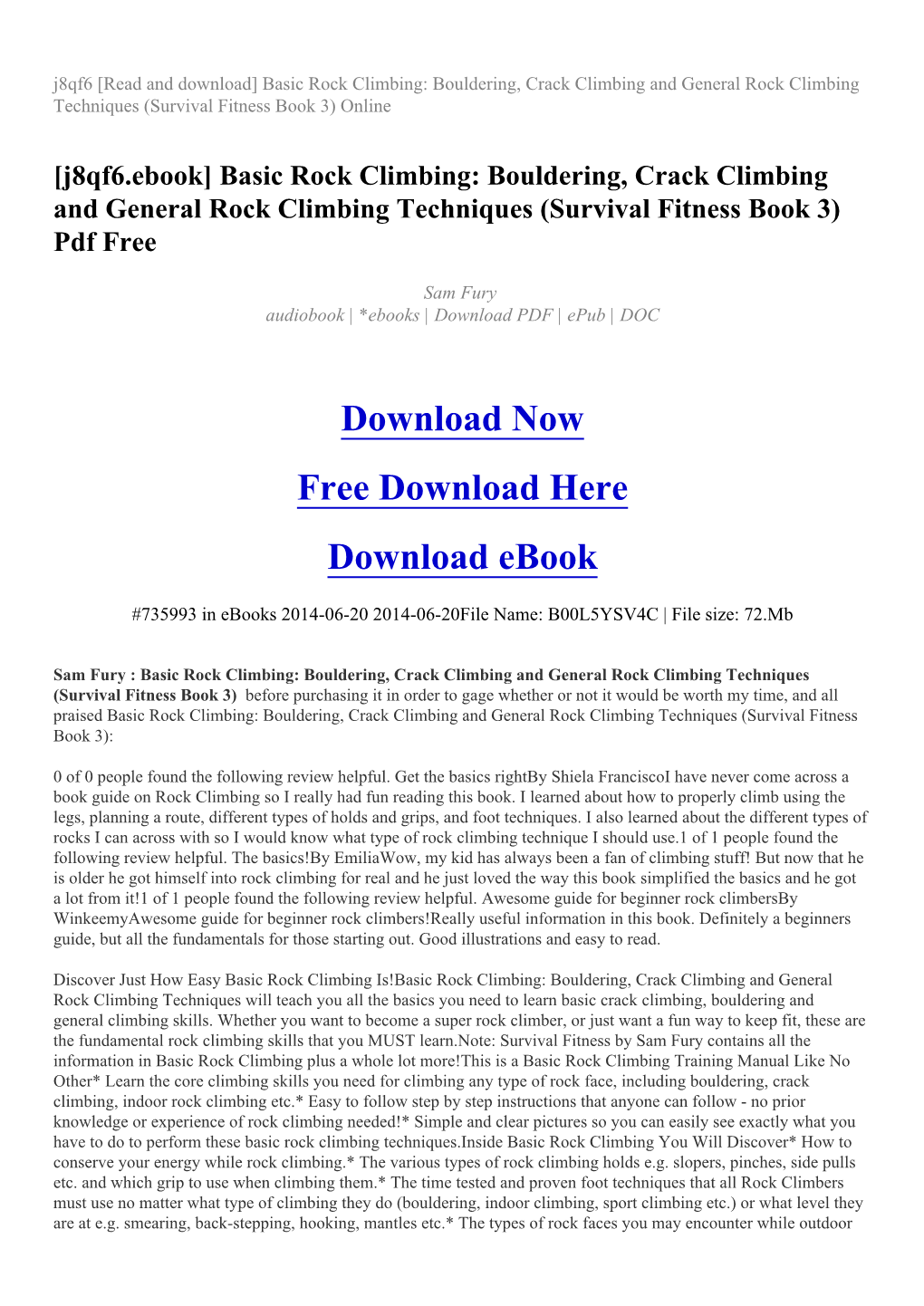 Basic Rock Climbing: Bouldering, Crack Climbing and General Rock Climbing Techniques (Survival Fitness Book 3) Online