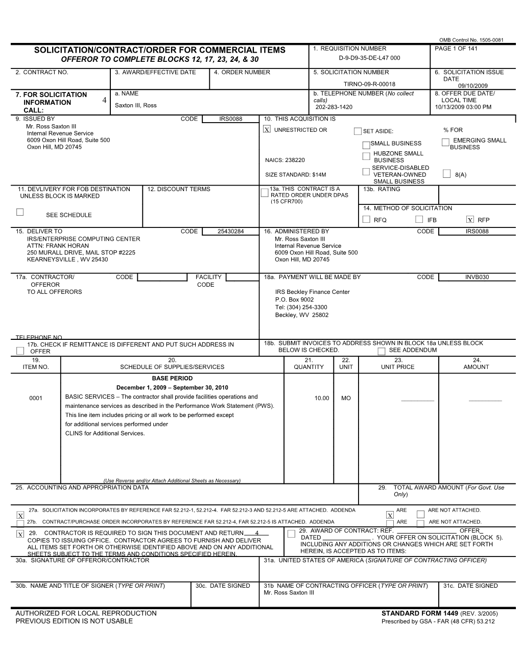 Solicitation/Contract/Order for Commercial Items