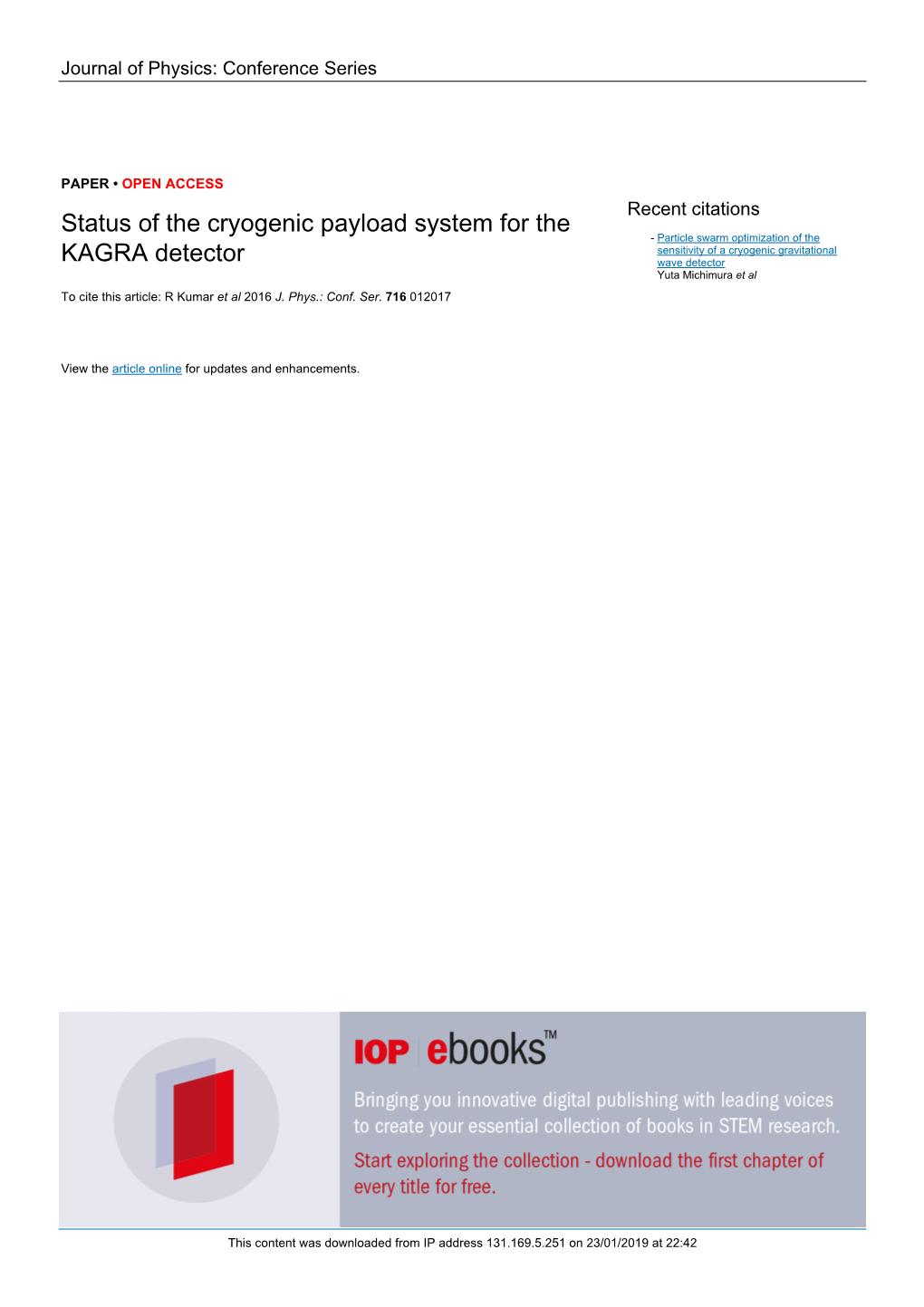 Status of the Cryogenic Payload System for the KAGRA Detector