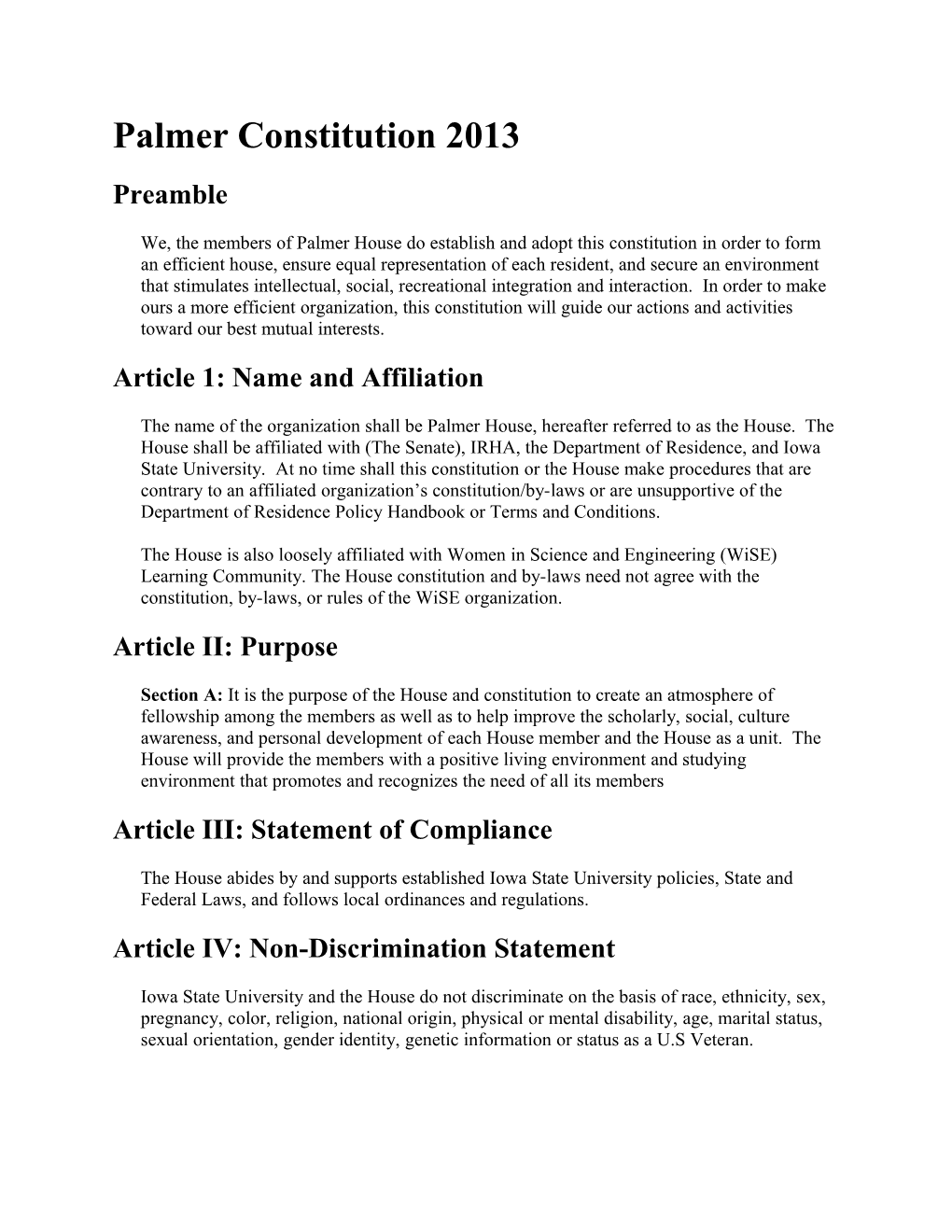 Palmer Constitution 2013