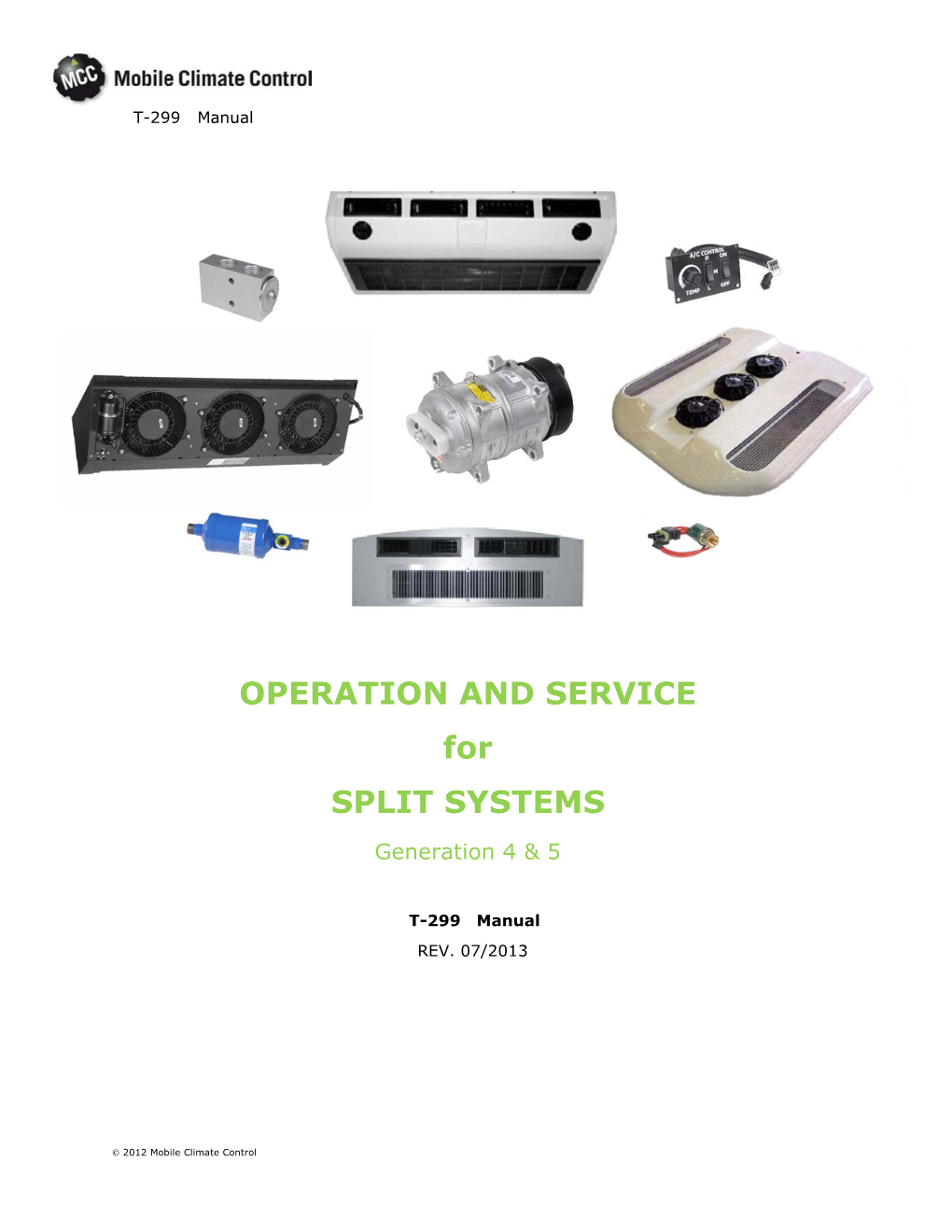 OPERATION and SERVICE for SPLIT SYSTEMS