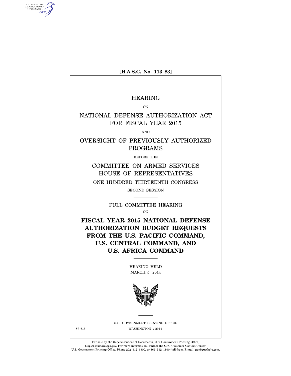 Hearing National Defense Authorization Act For