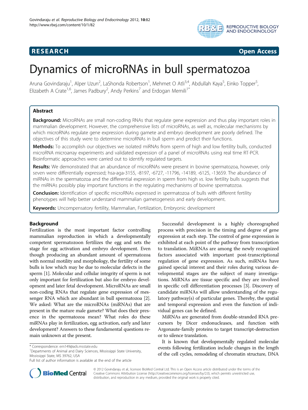 Dynamics of Micrornas in Bull Spermatozoa