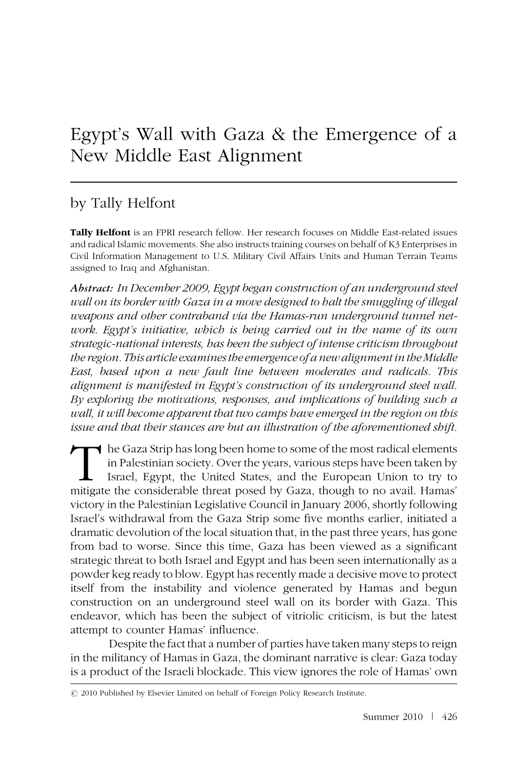 Egypt's Wall with Gaza & the Emergence of a New Middle East