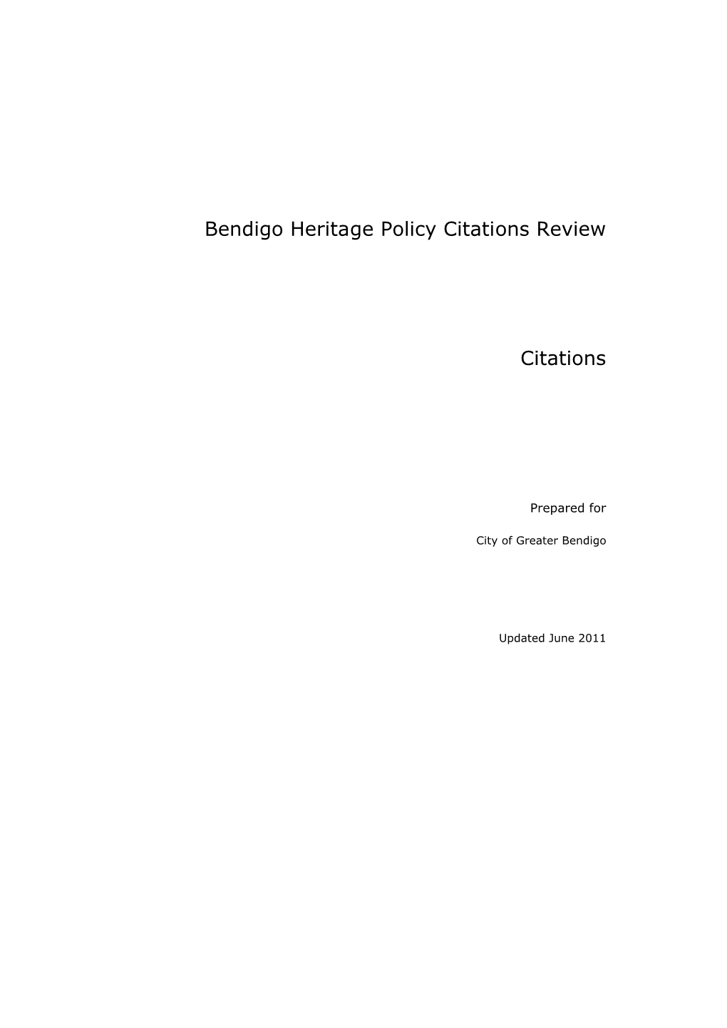 Bendigo Heritage Policy Citations Review Citations