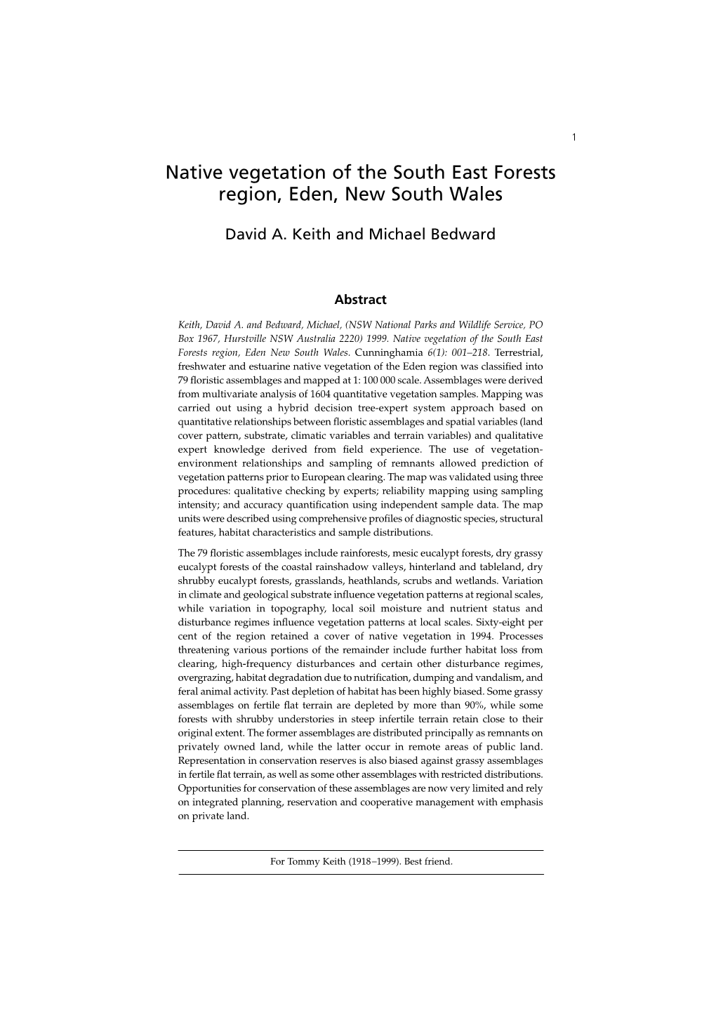 Native Vegetation of the South East Forests Region, Eden, New South Wales