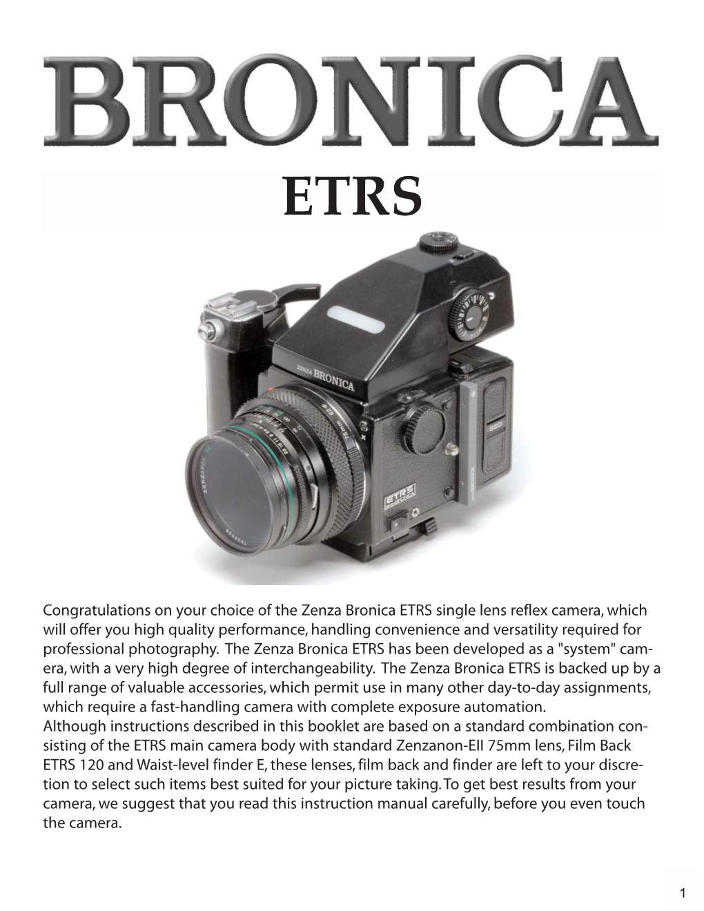 Bronica ETRS Instructions