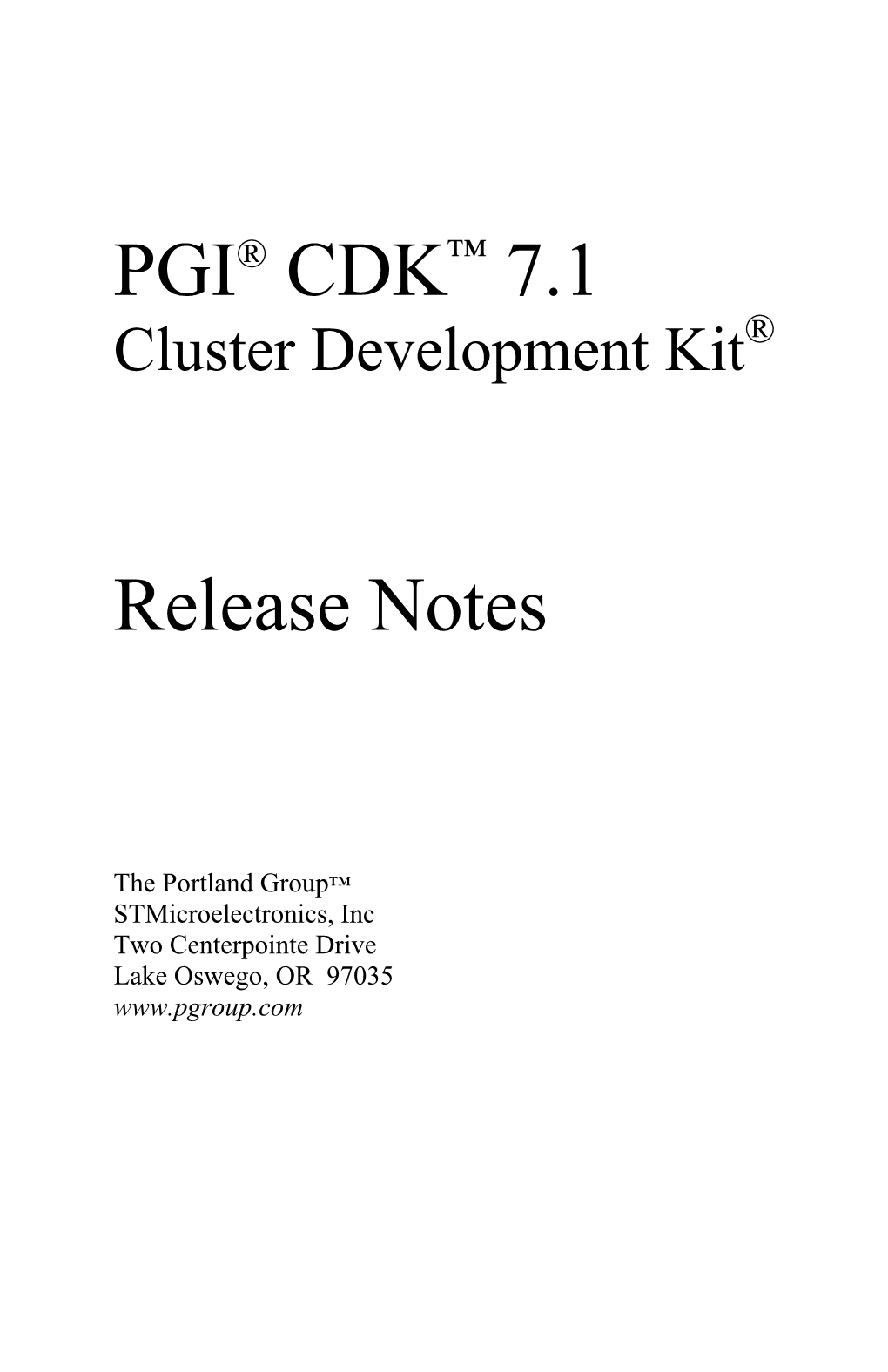 PGI Cluster Development Kit Release Notes