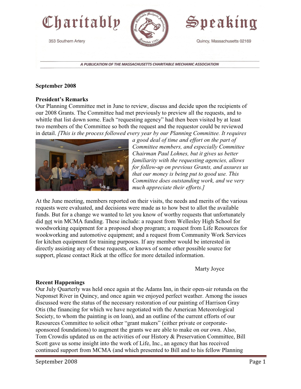 September 2008 Page 1 September 2008 President's Remarks Our