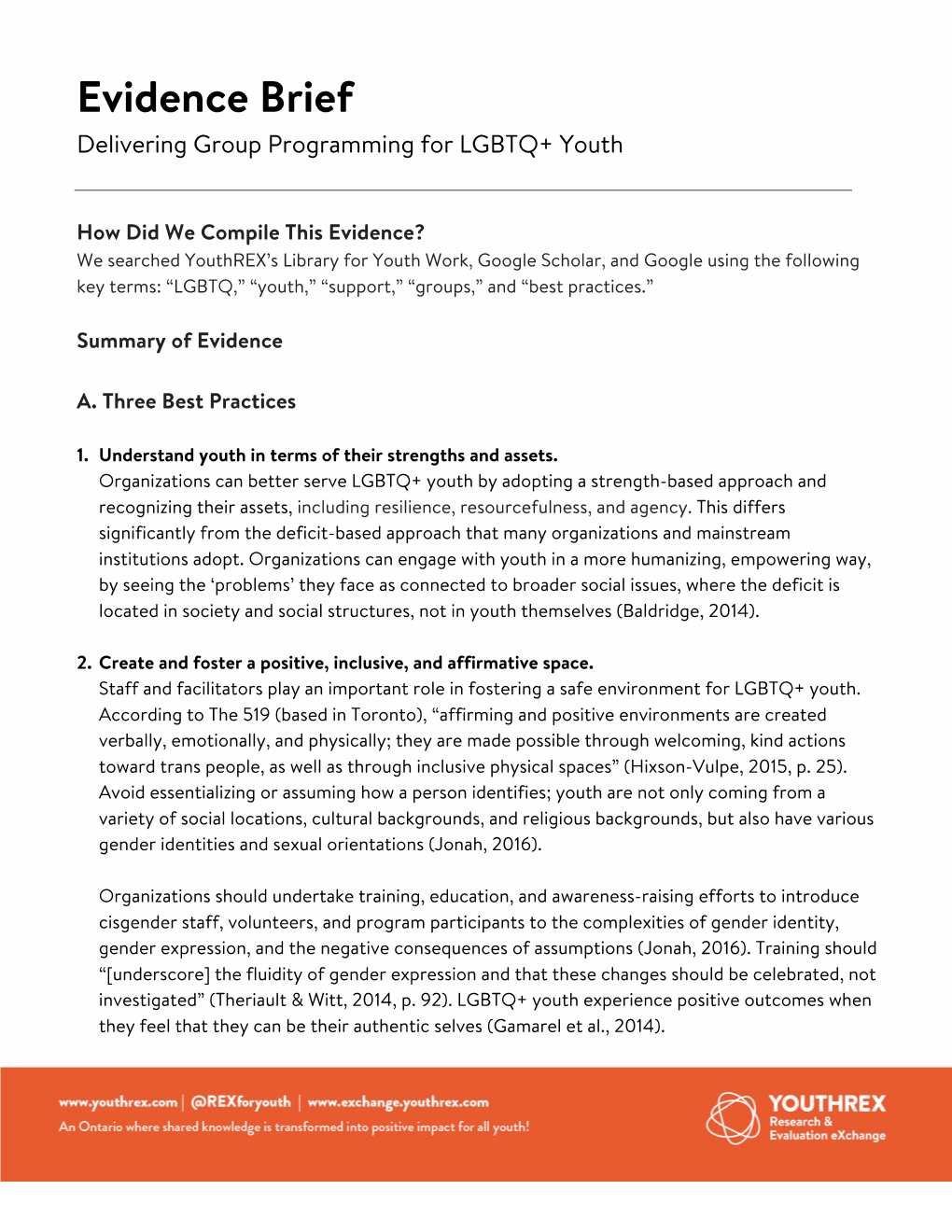 Evidence Brief Delivering Group Programming for LGBTQ+ Youth