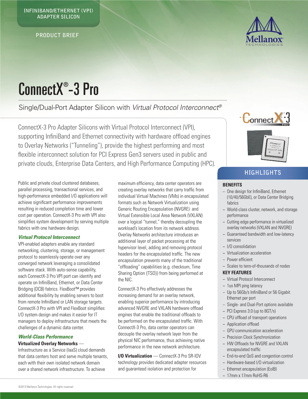 Connectx®-3 Pro Single/Dual-Port Adapter Silicon with Virtual Protocol Interconnect®