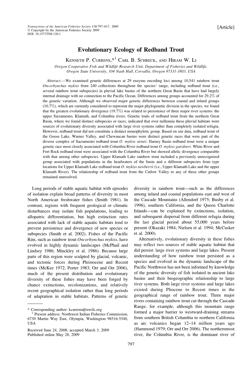 Evolutionary Ecology of Redband Trout