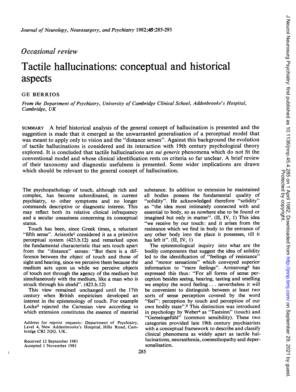 Tactile Hallucinations: Conceptual and Historical Aspects
