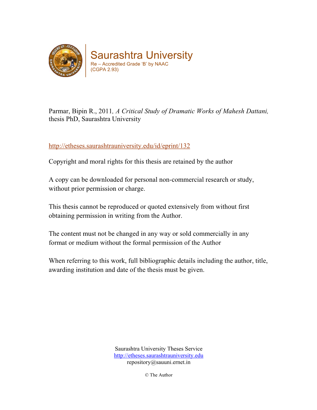 Saurashtra University Re – Accredited Grade ‘B’ by NAAC (CGPA 2.93)