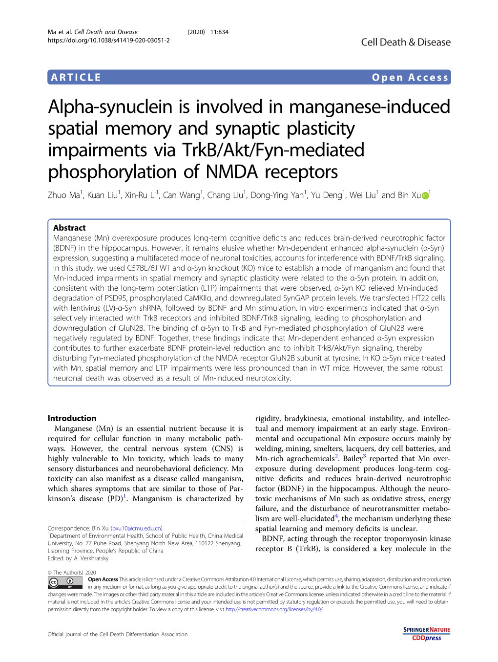 Alpha-Synuclein Is Involved in Manganese-Induced Spatial