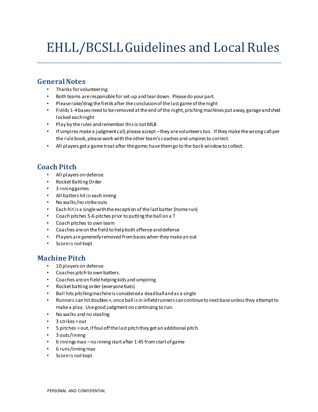 EHLL/BCSLL Guidelines and Local Rules