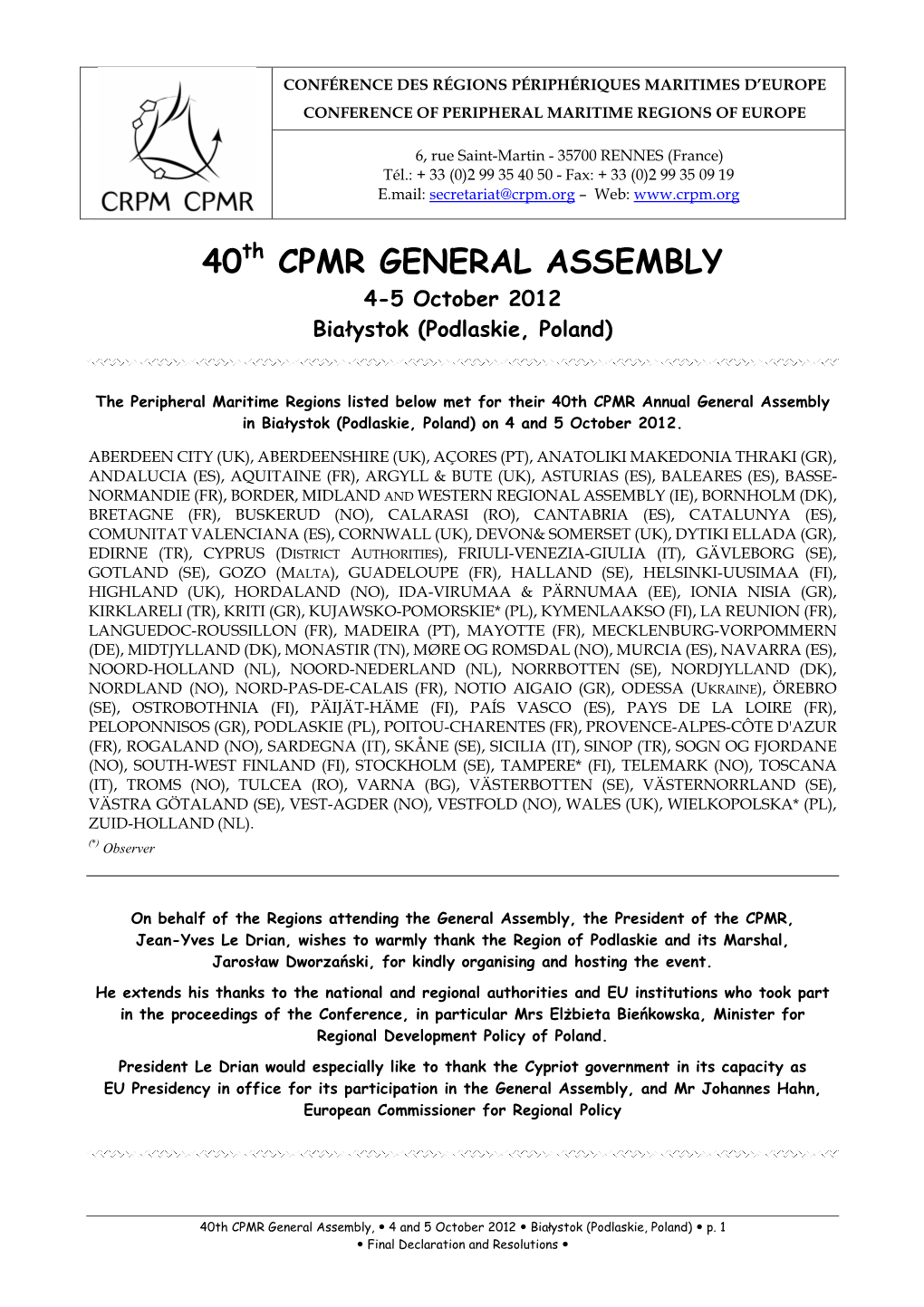 40 Cpmr General Assembly