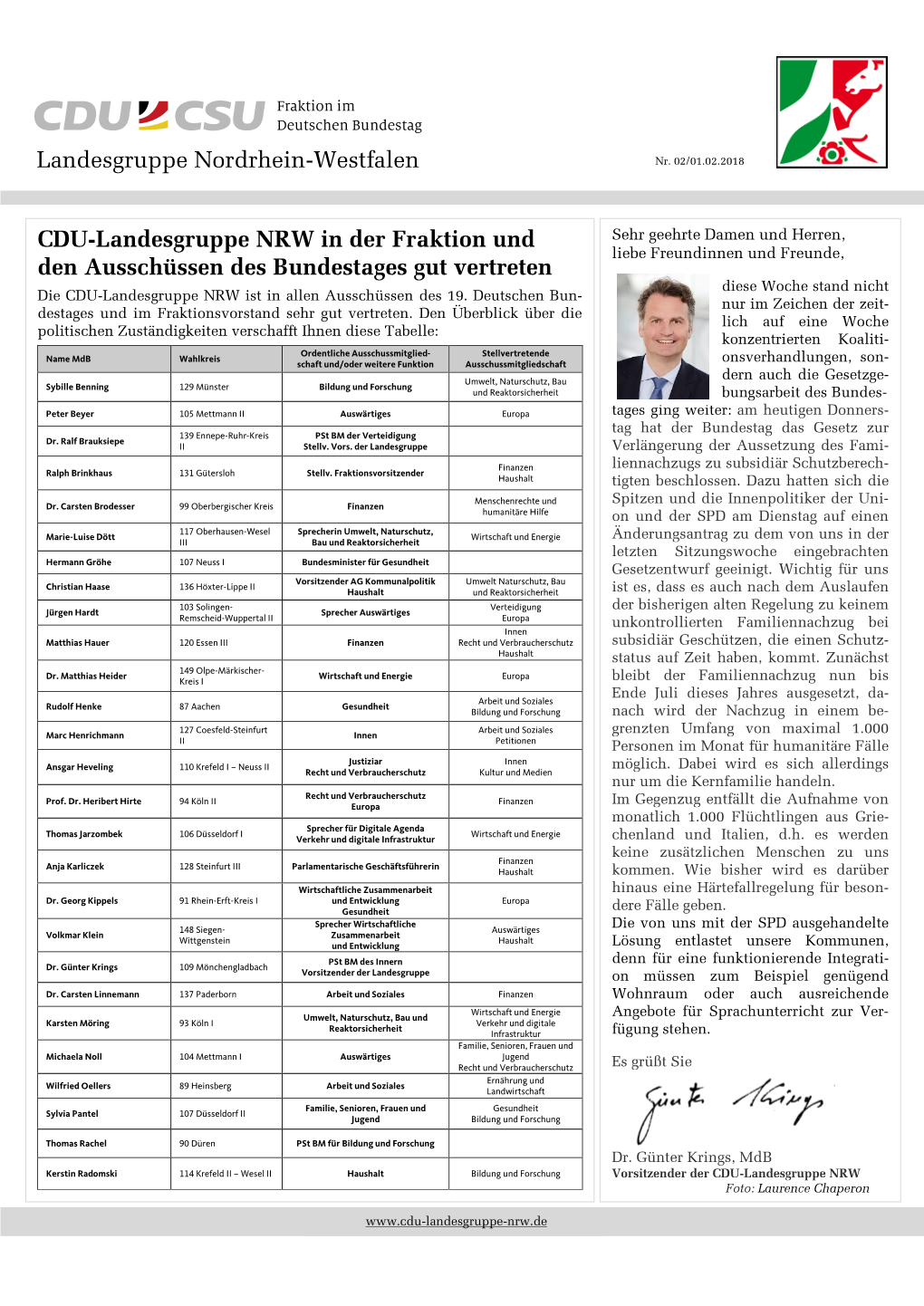 Newsletter CDU-Landesgruppe NRW Vom 1