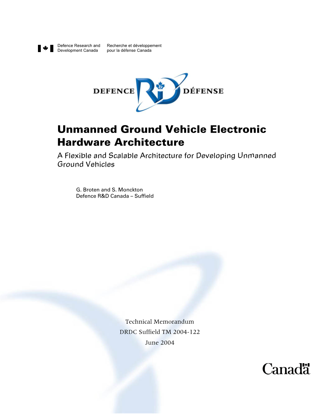 Unmanned Ground Vehicle Electronic Hardware Architecture a Flexible and Scalable Architecture for Developing Unmanned Ground Vehicles