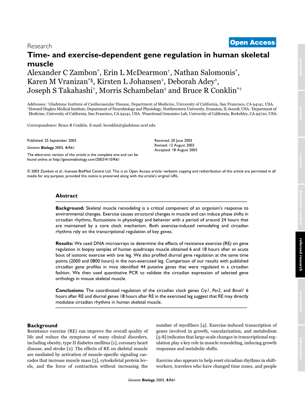Time- and Exercise-Dependent Gene Regulation in Human Skeletal Muscle