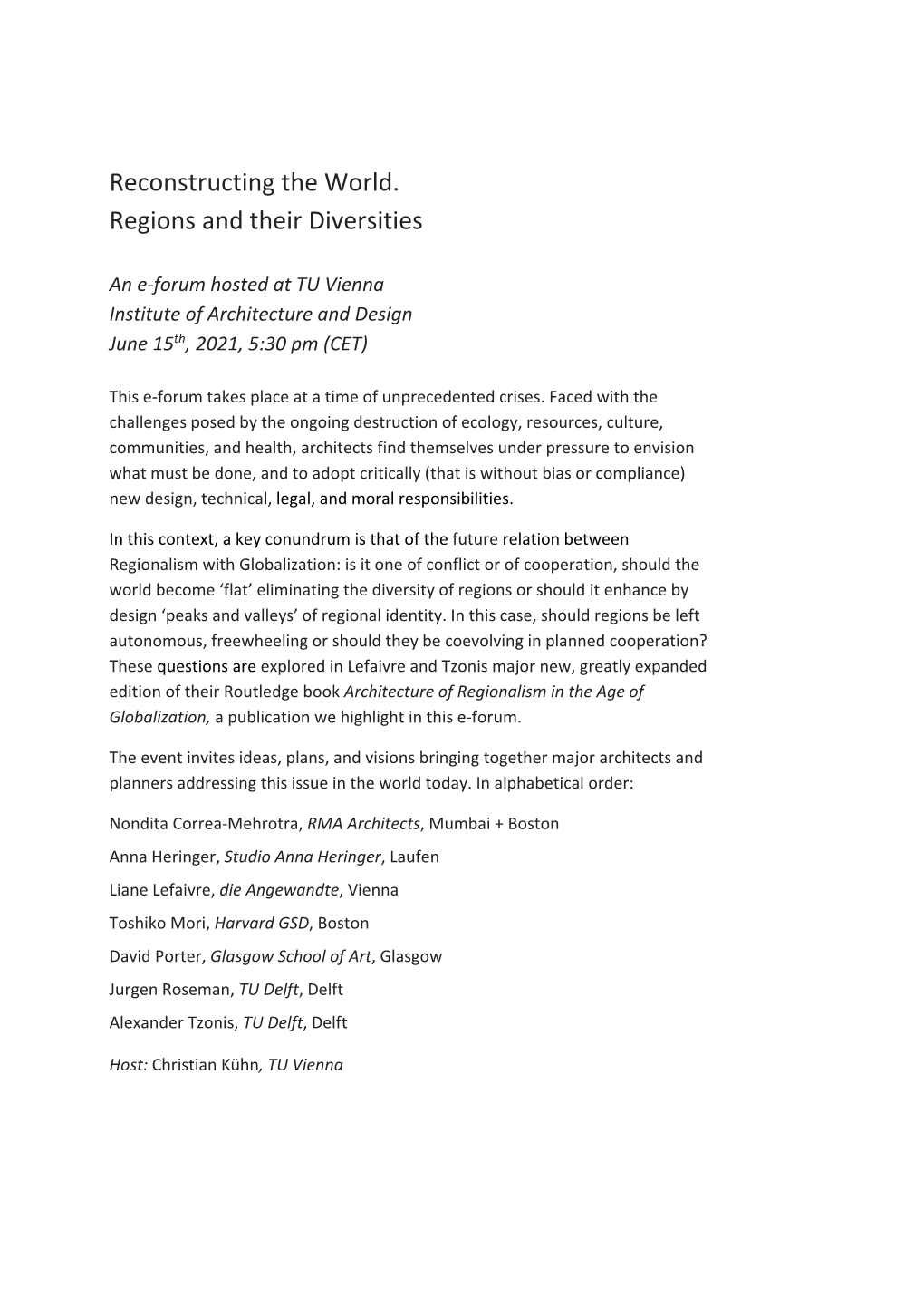 Reconstructing the World. Regions and Their Diversities