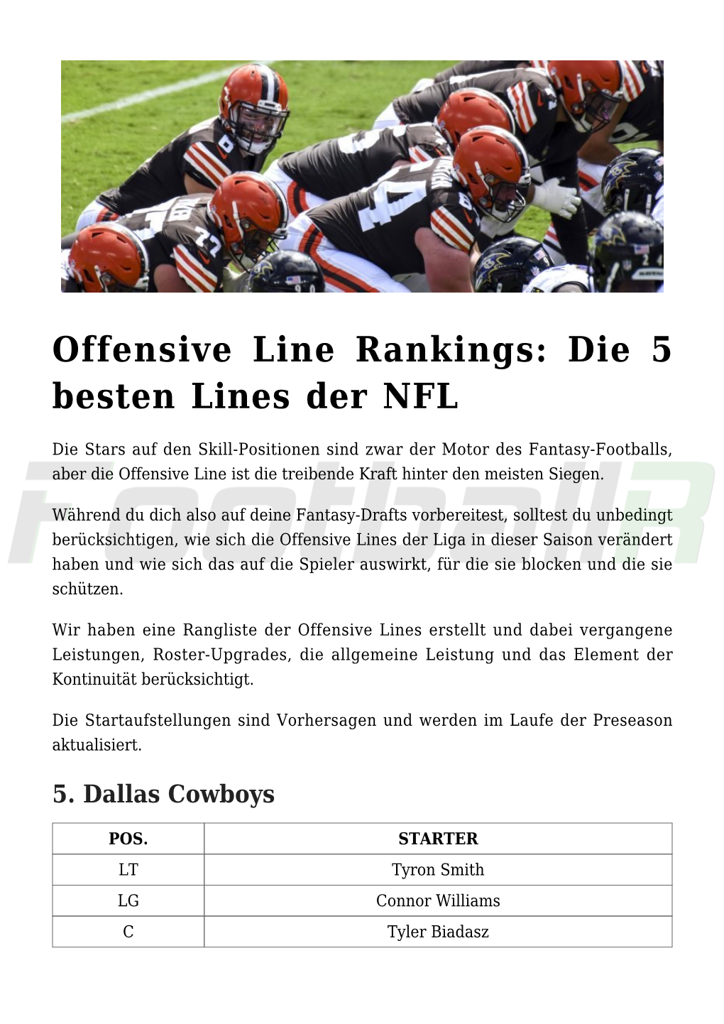 Offensive Line Rankings: Die 5 Besten Lines Der NFL