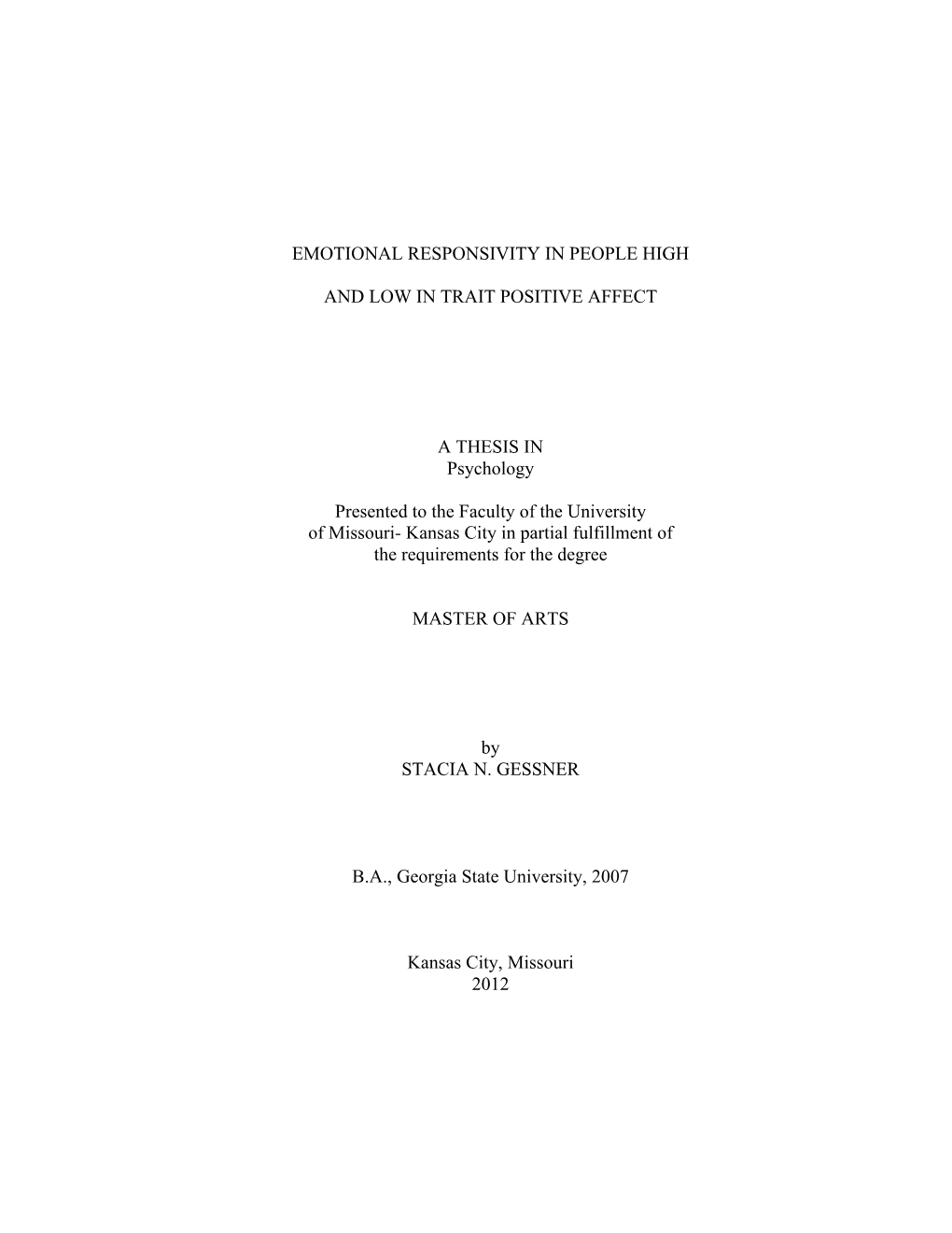 Emotional Responsivity in People High and Low in Trait