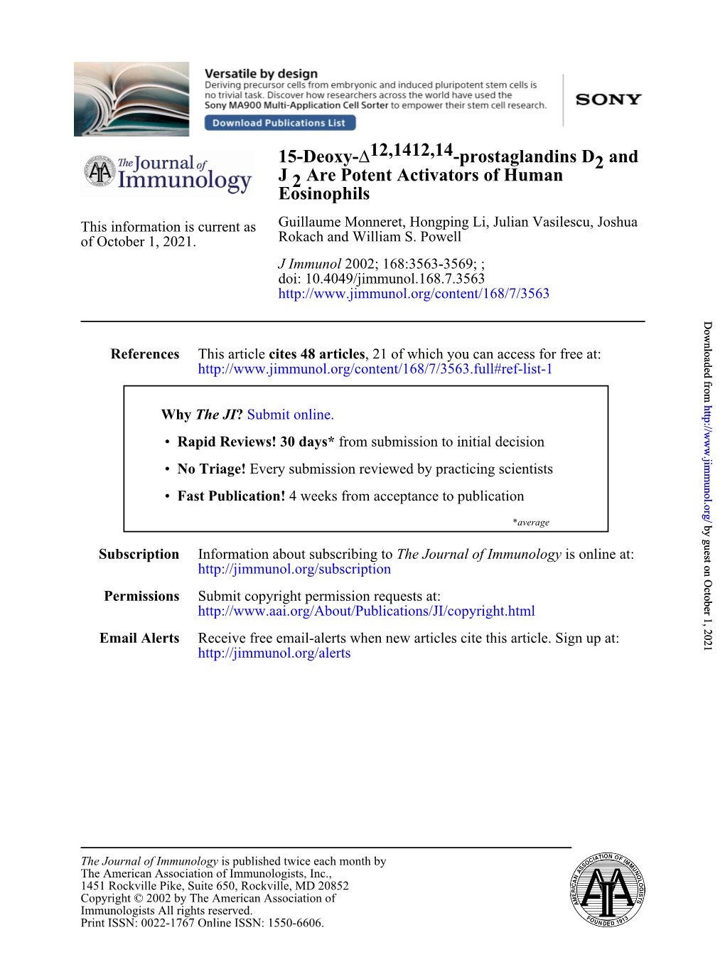 Eosinophils Are Potent Activators of Human 2J And2 -Prostaglandins D