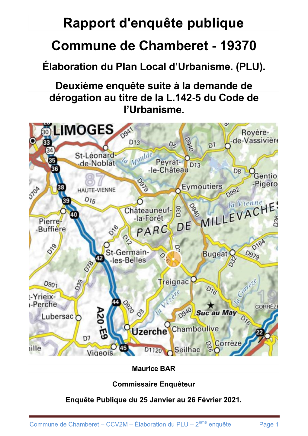 Rapport D'enquête Publique Commune De Chamberet - 19370 Élaboration Du Plan Local D’Urbanisme