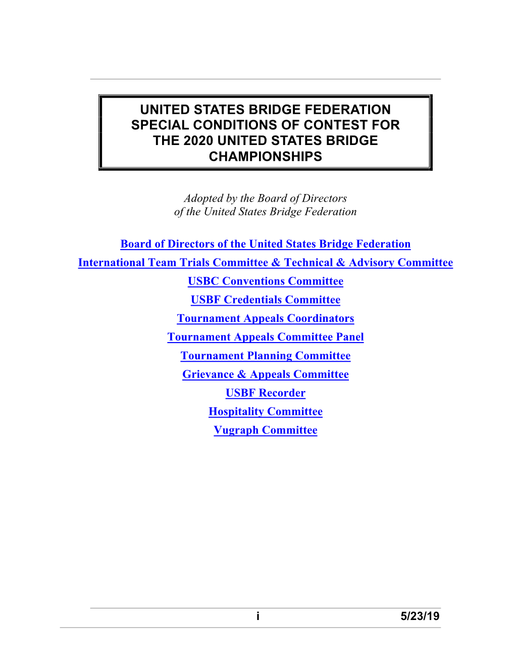 Special Conditions of Contest for the 2020 USBC