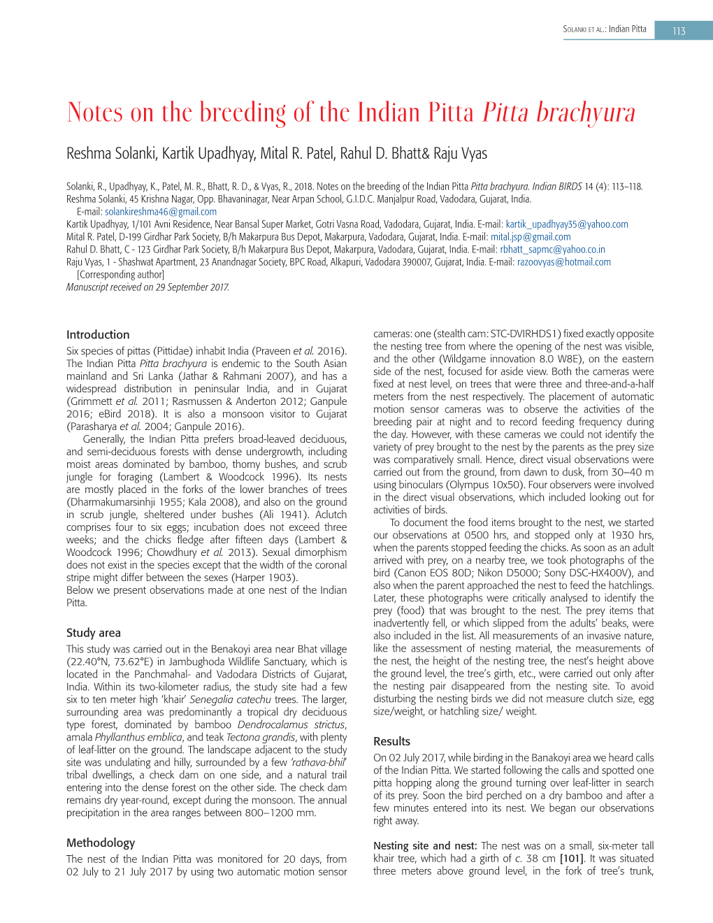 Notes on the Breeding of the Indian Pitta Pitta Brachyura