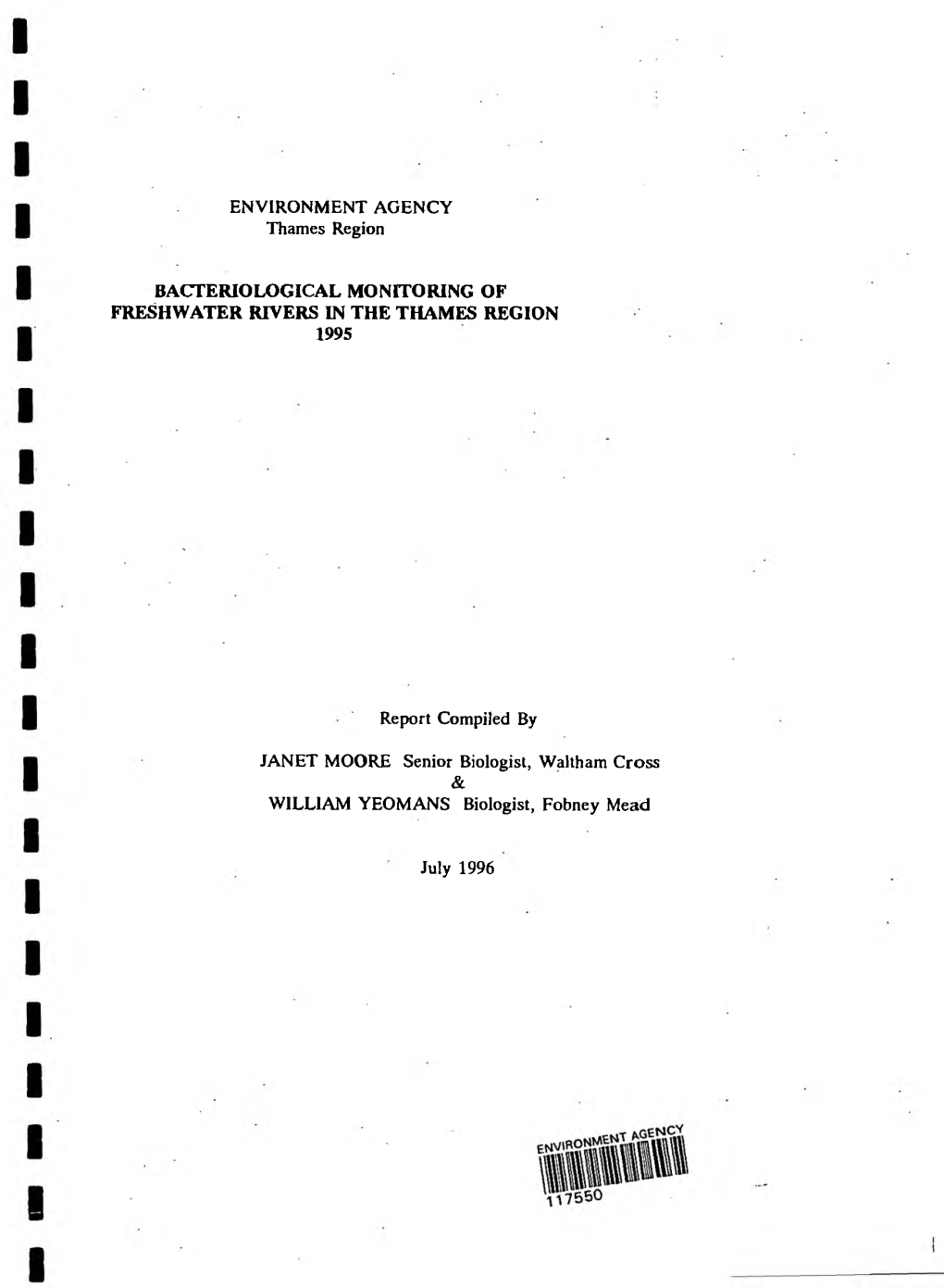 Bacteriological Monitoring of Freshwater Rivers in the Thames Region 1995